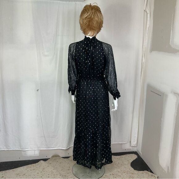 NEW Ba&sh Romy Black Silver Gathered Metallic Fil Coupe’ Maxi Dress 6 - Picture 6 of 16